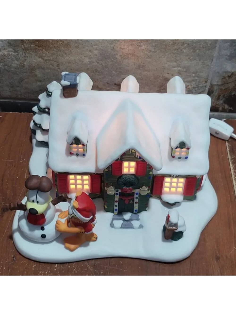 Vintage Danbury Mint Garfield Christmas Village Light Up House Odie Snowman Jim